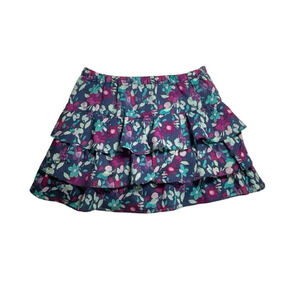 Aeropostale Juniors Womens Girls Blue Floral Print Ruffled Skirt Size Small